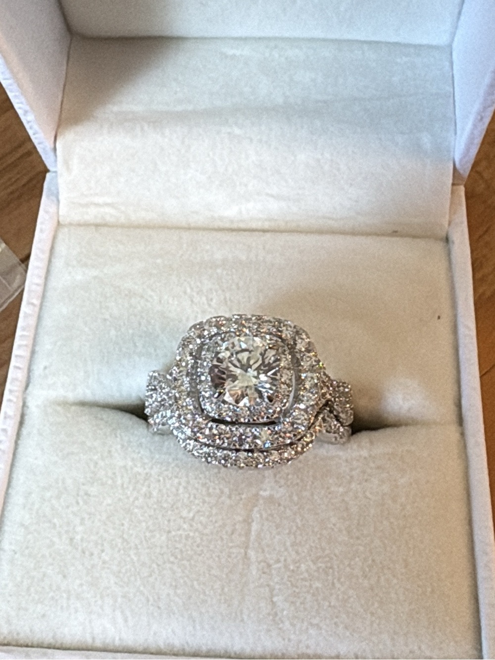 Women’s Silver-Tone Halo Cubic Zirconia Engagement Ring - White